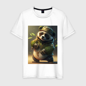 Мужская футболка хлопок с принтом Китайская панда в очках в Кировске, 100% хлопок | прямой крой, круглый вырез горловины, длина до линии бедер, слегка спущенное плечо. | 