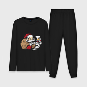 Мужская пижама с лонгсливом хлопок с принтом Санта с пивком ,  |  | Тематика изображения на принте: 