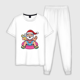 Мужская пижама хлопок с принтом Санта отдыхает в Тюмени, 100% хлопок | брюки и футболка прямого кроя, без карманов, на брюках мягкая резинка на поясе и по низу штанин
 | 
