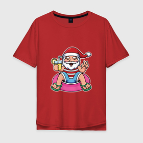 Мужская футболка хлопок Oversize с принтом Санта отдыхает в Екатеринбурге, 100% хлопок | свободный крой, круглый ворот, “спинка” длиннее передней части | 