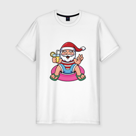 Мужская футболка хлопок Slim с принтом Санта отдыхает в Тюмени, 92% хлопок, 8% лайкра | приталенный силуэт, круглый вырез ворота, длина до линии бедра, короткий рукав | 