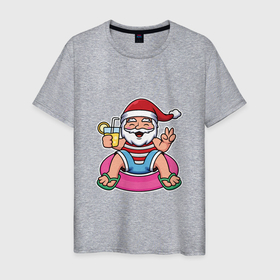 Мужская футболка хлопок с принтом Санта отдыхает в Кировске, 100% хлопок | прямой крой, круглый вырез горловины, длина до линии бедер, слегка спущенное плечо. | 