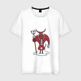Мужская футболка хлопок с принтом Новогодний дьявол в Кировске, 100% хлопок | прямой крой, круглый вырез горловины, длина до линии бедер, слегка спущенное плечо. | 