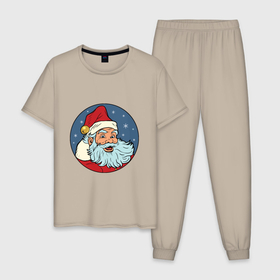 Мужская пижама хлопок с принтом Дед Мороз весельчак в Тюмени, 100% хлопок | брюки и футболка прямого кроя, без карманов, на брюках мягкая резинка на поясе и по низу штанин
 | 