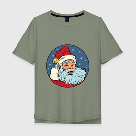 Мужская футболка хлопок Oversize с принтом Дед Мороз весельчак в Тюмени, 100% хлопок | свободный крой, круглый ворот, “спинка” длиннее передней части | 