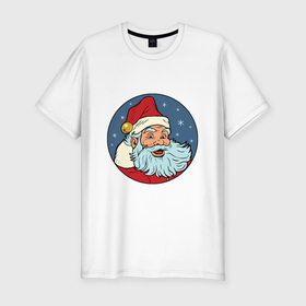 Мужская футболка хлопок Slim с принтом Дед Мороз весельчак в Тюмени, 92% хлопок, 8% лайкра | приталенный силуэт, круглый вырез ворота, длина до линии бедра, короткий рукав | 