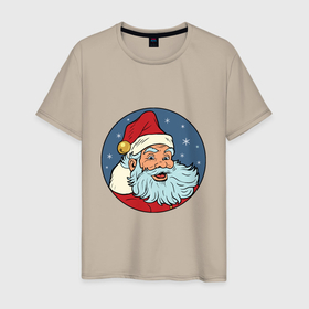 Мужская футболка хлопок с принтом Дед Мороз весельчак в Тюмени, 100% хлопок | прямой крой, круглый вырез горловины, длина до линии бедер, слегка спущенное плечо. | 