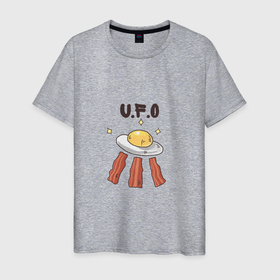 Мужская футболка хлопок с принтом Неопознанный жареный объект   яичница с беконом в Белгороде, 100% хлопок | прямой крой, круглый вырез горловины, длина до линии бедер, слегка спущенное плечо. | 