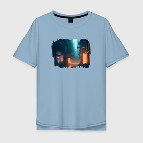 Мужская футболка хлопок Oversize с принтом Улицы Найт Сити, города мечты , 100% хлопок | свободный крой, круглый ворот, “спинка” длиннее передней части | 
