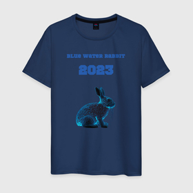 Мужская футболка хлопок с принтом Голубой водяной кролик 2023 , 100% хлопок | прямой крой, круглый вырез горловины, длина до линии бедер, слегка спущенное плечо. | Тематика изображения на принте: 