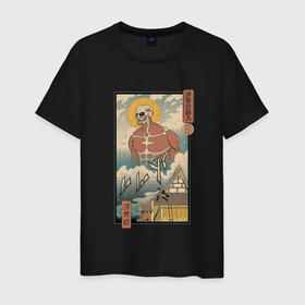 Мужская футболка хлопок с принтом Гравюра Атака титанов в Санкт-Петербурге, 100% хлопок | прямой крой, круглый вырез горловины, длина до линии бедер, слегка спущенное плечо. | 