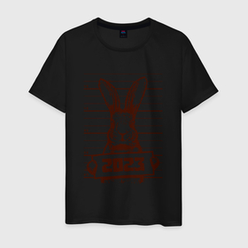 Мужская футболка хлопок с принтом Кролик с табличкой: символ и надпись на светлом , 100% хлопок | прямой крой, круглый вырез горловины, длина до линии бедер, слегка спущенное плечо. | 