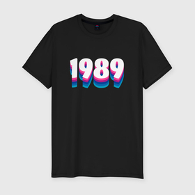 Мужская футболка хлопок Slim с принтом Made in 1989 vintage art в Петрозаводске, 92% хлопок, 8% лайкра | приталенный силуэт, круглый вырез ворота, длина до линии бедра, короткий рукав | 