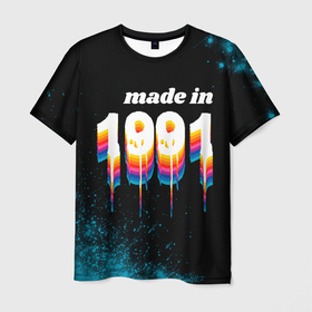 Мужская футболка 3D с принтом Made in 1991: liquid art в Санкт-Петербурге, 100% полиэфир | прямой крой, круглый вырез горловины, длина до линии бедер | 