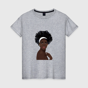 Женская футболка хлопок с принтом Африканская девушка в повязке в Екатеринбурге, 100% хлопок | прямой крой, круглый вырез горловины, длина до линии бедер, слегка спущенное плечо | 