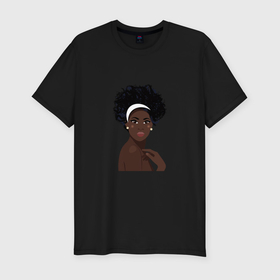 Мужская футболка хлопок Slim с принтом Африканская девушка в повязке в Курске, 92% хлопок, 8% лайкра | приталенный силуэт, круглый вырез ворота, длина до линии бедра, короткий рукав | Тематика изображения на принте: 