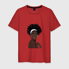 Мужская футболка хлопок с принтом Африканская девушка в повязке в Курске, 100% хлопок | прямой крой, круглый вырез горловины, длина до линии бедер, слегка спущенное плечо. | Тематика изображения на принте: 