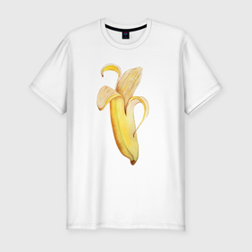 Мужская футболка хлопок Slim с принтом Желтый банан в Тюмени, 92% хлопок, 8% лайкра | приталенный силуэт, круглый вырез ворота, длина до линии бедра, короткий рукав | 