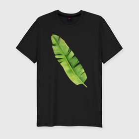 Мужская футболка хлопок Slim с принтом Зеленый банановый лист в Тюмени, 92% хлопок, 8% лайкра | приталенный силуэт, круглый вырез ворота, длина до линии бедра, короткий рукав | 