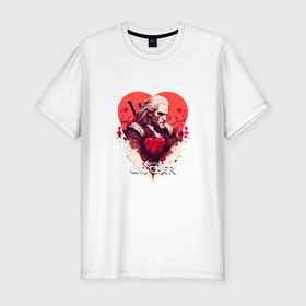 Мужская футболка хлопок Slim с принтом Witcher: Geralt and heart в Новосибирске, 92% хлопок, 8% лайкра | приталенный силуэт, круглый вырез ворота, длина до линии бедра, короткий рукав | 