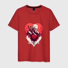 Мужская футболка хлопок с принтом Witcher: Geralt and heart , 100% хлопок | прямой крой, круглый вырез горловины, длина до линии бедер, слегка спущенное плечо. | 