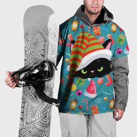 Накидка на куртку 3D с принтом Новогодний котик в Курске, 100% полиэстер |  | 