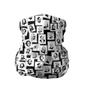 Бандана-труба 3D с принтом Портреты композиторов, черно белый вариант в Белгороде, 100% полиэстер, ткань с особыми свойствами — Activecool | плотность 150‒180 г/м2; хорошо тянется, но сохраняет форму | Тематика изображения на принте: 