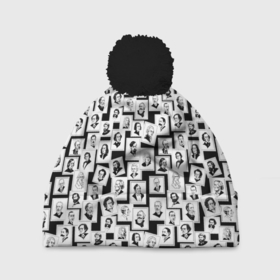 Шапка 3D c помпоном с принтом Портреты композиторов, черно белый вариант в Белгороде, 100% полиэстер | универсальный размер, печать по всей поверхности изделия | Тематика изображения на принте: 