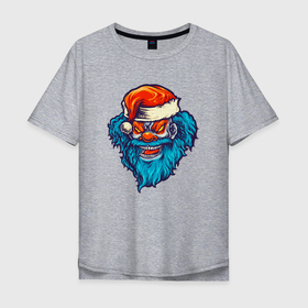Мужская футболка хлопок Oversize с принтом Злой Санта с синей бородой в Екатеринбурге, 100% хлопок | свободный крой, круглый ворот, “спинка” длиннее передней части | 