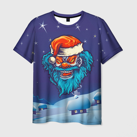 Мужская футболка 3D с принтом Злой Санта синяя борода в Екатеринбурге, 100% полиэфир | прямой крой, круглый вырез горловины, длина до линии бедер | Тематика изображения на принте: 