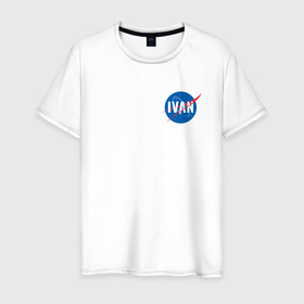 Мужская футболка хлопок с принтом Иван в стиле NASA в Белгороде, 100% хлопок | прямой крой, круглый вырез горловины, длина до линии бедер, слегка спущенное плечо. | 