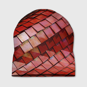 Шапка 3D с принтом Красный паттерн из металлических блоков в Тюмени, 100% полиэстер | универсальный размер, печать по всей поверхности изделия | Тематика изображения на принте: 