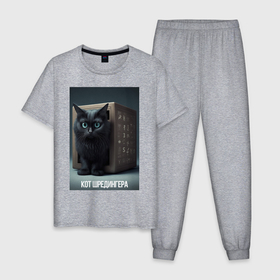 Мужская пижама хлопок с принтом Голубоглазый кот Шредингера в Курске, 100% хлопок | брюки и футболка прямого кроя, без карманов, на брюках мягкая резинка на поясе и по низу штанин
 | 