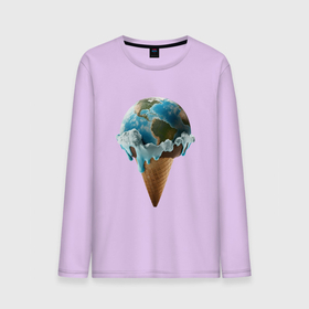 Мужской лонгслив хлопок с принтом Земля в виде таящего шарика мороженого на рожке в Тюмени, 100% хлопок |  | Тематика изображения на принте: 