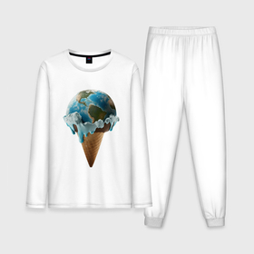Мужская пижама хлопок (с лонгсливом) с принтом Земля в виде таящего шарика мороженого на рожке в Курске,  |  | 