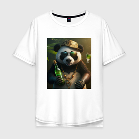 Мужская футболка хлопок Oversize с принтом панда на отдыхе чилит в Петрозаводске, 100% хлопок | свободный крой, круглый ворот, “спинка” длиннее передней части | 