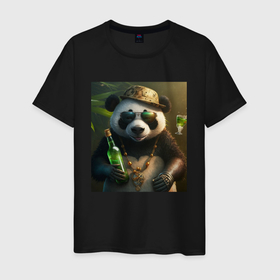 Мужская футболка хлопок с принтом панда на отдыхе чилит , 100% хлопок | прямой крой, круглый вырез горловины, длина до линии бедер, слегка спущенное плечо. | 