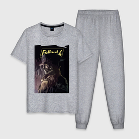 Мужская пижама хлопок с принтом Fallout 4   Nick Valentine в Екатеринбурге, 100% хлопок | брюки и футболка прямого кроя, без карманов, на брюках мягкая резинка на поясе и по низу штанин
 | Тематика изображения на принте: 