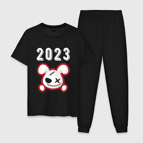 Мужская пижама хлопок с принтом 2023 Кролик злой: символ и надпись в Тюмени, 100% хлопок | брюки и футболка прямого кроя, без карманов, на брюках мягкая резинка на поясе и по низу штанин
 | 
