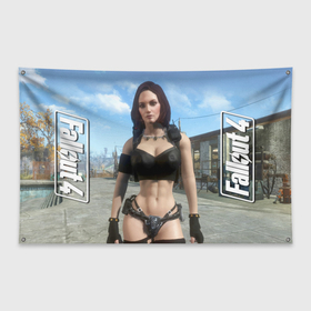 Флаг-баннер с принтом Fallout 4   girl body  hero   computer game в Новосибирске, 100% полиэстер | размер 67 х 109 см, плотность ткани — 95 г/м2; по краям флага есть четыре люверса для крепления | 