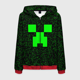 Мужская толстовка 3D на молнии с принтом Minecraft green squares в Санкт-Петербурге, 100% полиэстер | длина до линии бедра, манжеты и пояс оформлены мягкой тканевой резинкой, двухслойный капюшон со шнурком для регулировки, спереди молния, по бокам два кармана | 