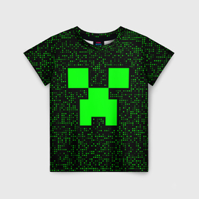 Детская футболка 3D с принтом Minecraft green squares в Новосибирске, 100% гипоаллергенный полиэфир | прямой крой, круглый вырез горловины, длина до линии бедер, чуть спущенное плечо, ткань немного тянется | 