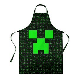 Фартук 3D с принтом Minecraft green squares в Курске, 100% полиэстер | общий размер — 65 х 85 см, ширина нагрудника — 26 см, горловина — 53 см, длина завязок — 54 см, общий обхват в поясе — 173 см. Принт на завязках и на горловине наносится с двух сторон, на основной части фартука — только с внешней стороны | 