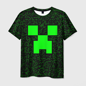 Мужская футболка 3D с принтом Minecraft green squares в Тюмени, 100% полиэфир | прямой крой, круглый вырез горловины, длина до линии бедер | 