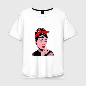 Мужская футболка хлопок Oversize с принтом Audrey Hepburn actress в Екатеринбурге, 100% хлопок | свободный крой, круглый ворот, “спинка” длиннее передней части | Тематика изображения на принте: 