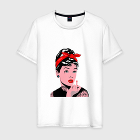 Мужская футболка хлопок с принтом Audrey Hepburn actress в Петрозаводске, 100% хлопок | прямой крой, круглый вырез горловины, длина до линии бедер, слегка спущенное плечо. | 