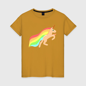 Женская футболка хлопок с принтом Единорог с разноцветными волосами в Екатеринбурге, 100% хлопок | прямой крой, круглый вырез горловины, длина до линии бедер, слегка спущенное плечо | 