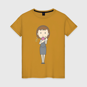 Женская футболка хлопок с принтом Офисная леди фотографирует в Белгороде, 100% хлопок | прямой крой, круглый вырез горловины, длина до линии бедер, слегка спущенное плечо | 