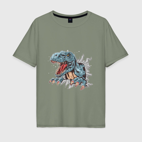 Мужская футболка хлопок Oversize с принтом Тираннозавр, T Rex в Курске, 100% хлопок | свободный крой, круглый ворот, “спинка” длиннее передней части | Тематика изображения на принте: 