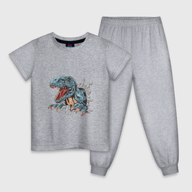 Детская пижама хлопок с принтом Тираннозавр, T Rex в Екатеринбурге, 100% хлопок |  брюки и футболка прямого кроя, без карманов, на брюках мягкая резинка на поясе и по низу штанин
 | 